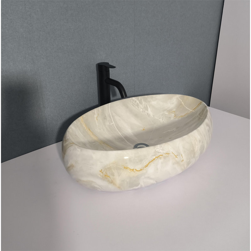 QieRao 16'' Marble Ceramic Oval Vessel Bathroom Sink Wayfair